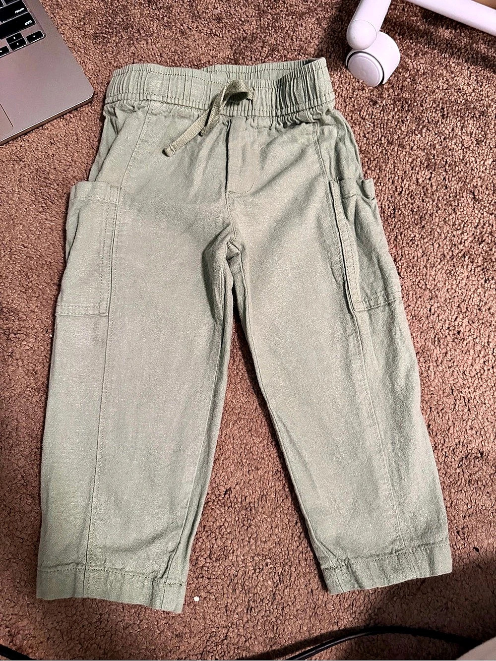 Kids Green linen Cargo Pants